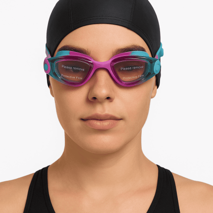 Track swimming goggles in purple blue orange