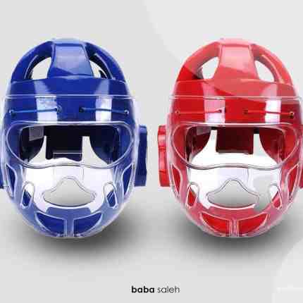 Headguard with Face Shield in Red and Blue