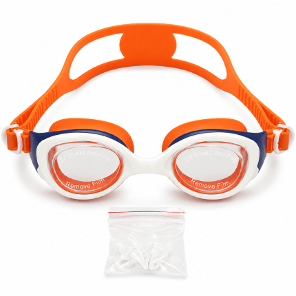 Track swimming goggles in purple orange pink white