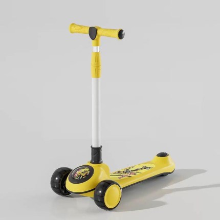 3-Wheel Scooter with Support Wheels in Purple, Blue, Pink, and Yellow