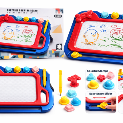 Kids magnetic drawing board with stamps