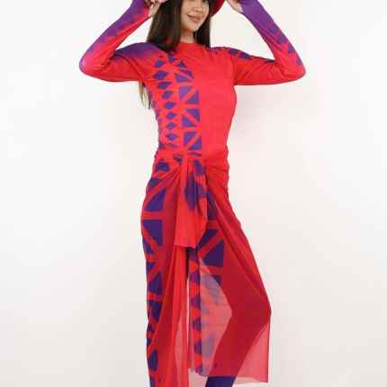 Modest swimsuit in black red blue