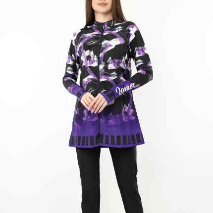 Modest swimsuit in purple red blue