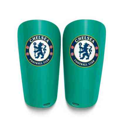 Football shin guard in black, green and blue