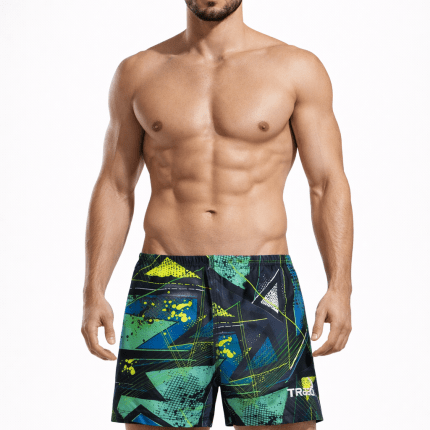 Track 3D Half Stretch Swim Shorts in Black and Green