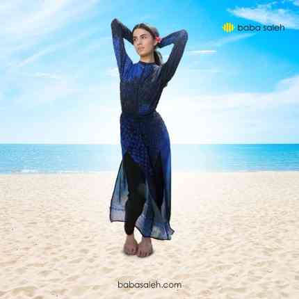 Modest swimsuit in purple blue white