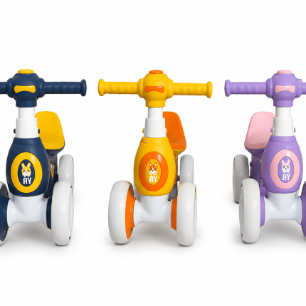 Kids Balance Bike in Navy blue, Purple, and Yellow