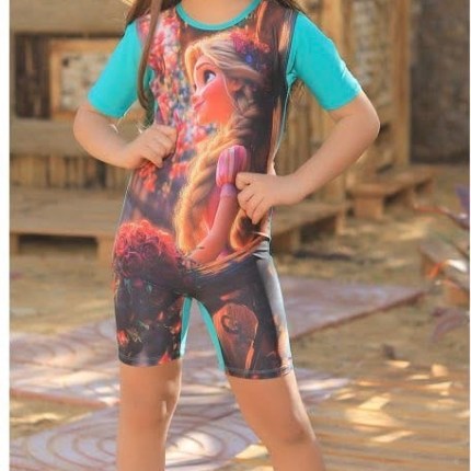 KIKO Disney Short Sleeve Swimsuit in Purple, Baby Blue, and Blue