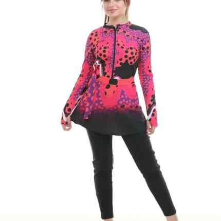 Modest swimsuit in black blue pink